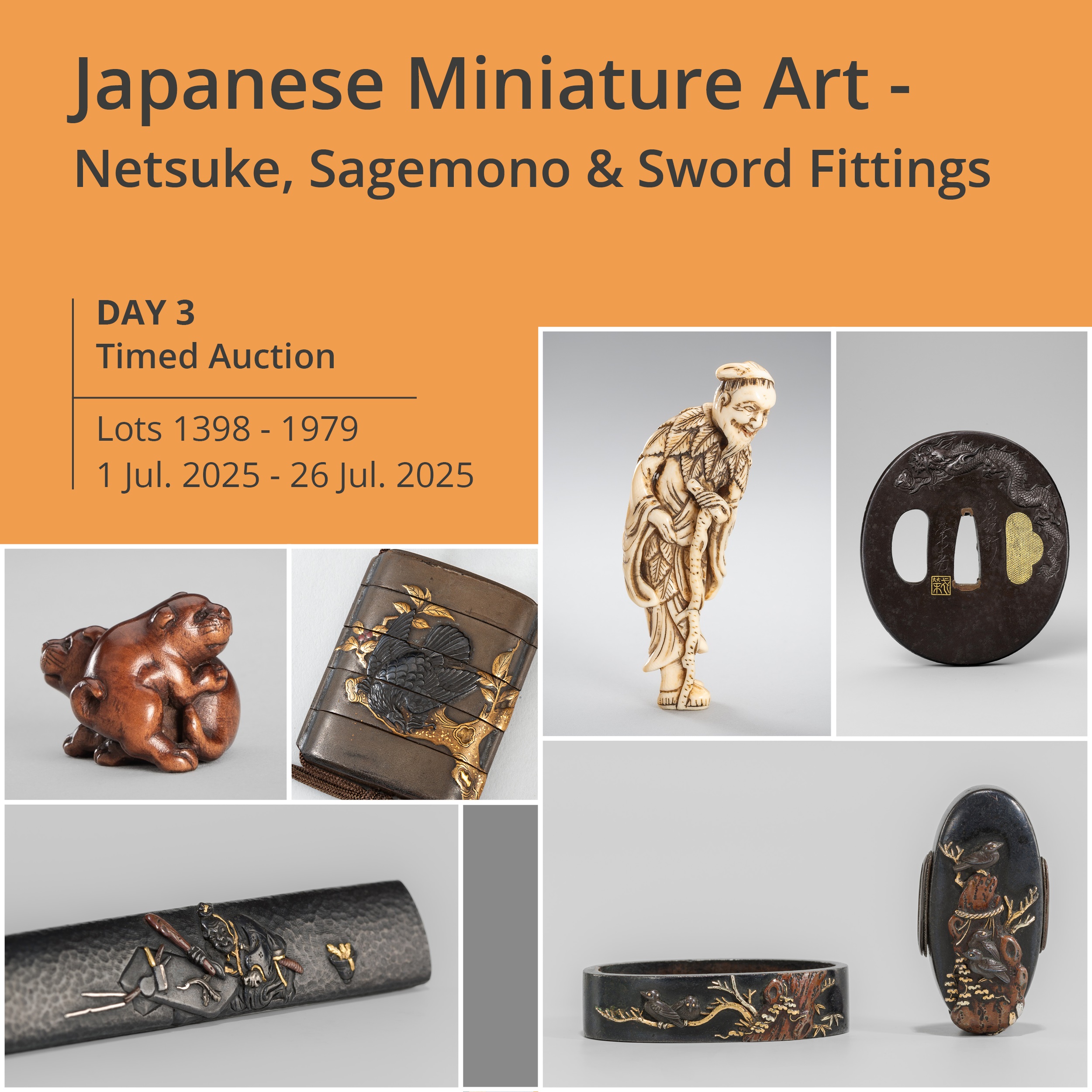 Timed Auction Japanese Miniature Art - Netsuke, Sagemono & Sword Fittings